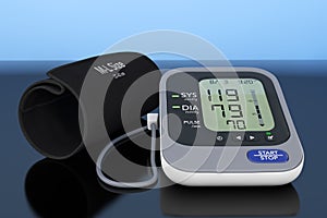 Digital Blood Pressure Monitor with Cuff. 3d Rendering