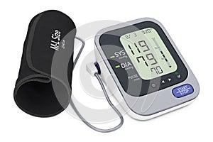 Digital Blood Pressure Monitor with Cuff. 3d Rendering