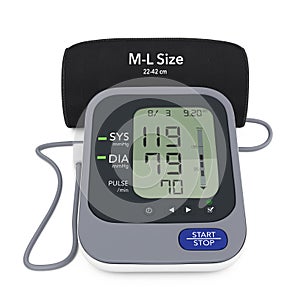 Digital Blood Pressure Monitor with Cuff. 3d Rendering