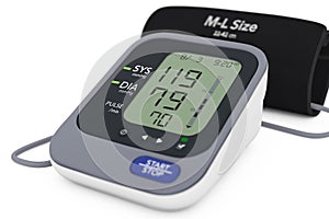 Digital Blood Pressure Monitor with Cuff. 3d Rendering