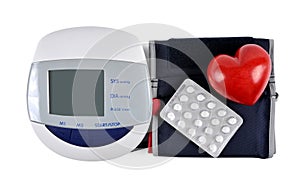 Digital blood pressure monitor with heart and pills