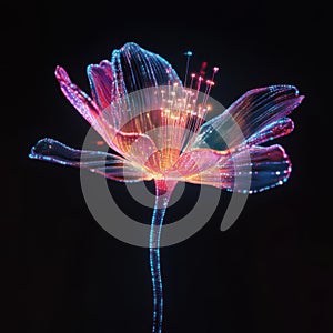 Digital Bloom, A Glowing Flower of Light and Data