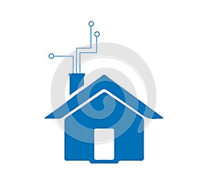 Digital blue house icons on white