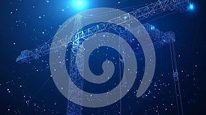 Digital Construction of Building with Crane Blueprint photo