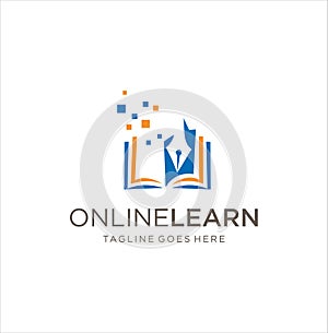 Digital Book Tech Logo. Modern Book Logo Design Template . Tech Book Logo . Media Education Logo . Digital school book online educ