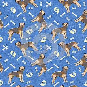 Digital border terrier pattern on the blue background.