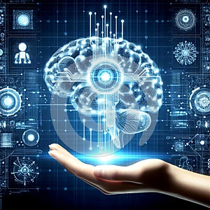 Digital Brain Artificial intelligence.artificial intelligent concept,Cloud computing, data mining, machine learning,