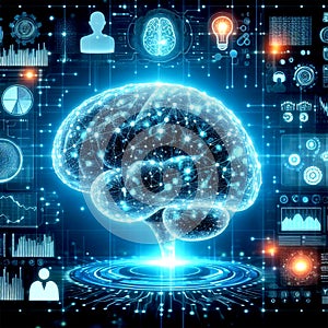 Digital Brain Artificial intelligence.artificial intelligent concept,Cloud computing, data mining, machine learning