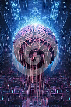 digital brain with binary code and neural network