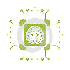 Digital Brain Central Processing Unit Icon Represents Artificial Intelligence and Smart Technology