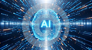 Digital Brain with Circuit: AI Concept 3D Rendering