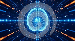 Digital Brain with Circuit: AI Concept 3D Rendering