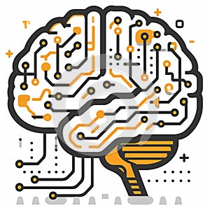 Digital Brain Circuit Illustration. Conceptual illustration of a human brain depicted as an intricate digital circuit,