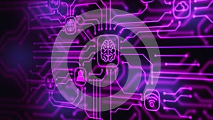 Digital-brain connectivity, AI processing, and global technology network solutions.