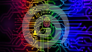 Digital-brain connectivity, AI processing, and global technology network solutions.