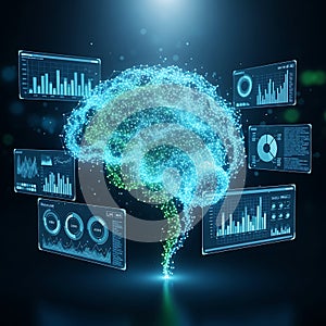 Digital Brain with Data Analysis Dashboards