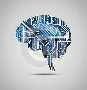 Digital brain with electronic circuit pattern symbolizing artificial intelligence, neural networks and technology concept