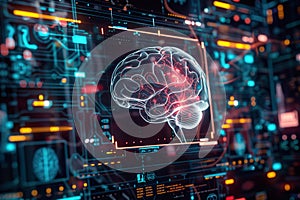 Digital Brain in Futuristic Interface