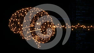 Digital Brain with Glowing Network and Binary Code â Concept of AI and Neural Systems