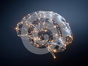 A digital brain with glowing neural connections, a concept for artificial intelligence and data processing technologies