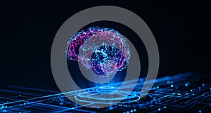 Digital Brain Hologram Hud. Artificial intelligence AI machine deep learning. Business Technology Internet Network