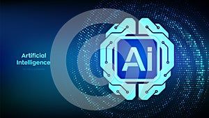 Digital brain icon. AI. Artificial Intelligence technology concept. Neural network. Machine learning. Big data analysis. Binary