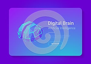 Digital Brain Isometric flat style vector design concept. Artificial intelligence technology AI illustration