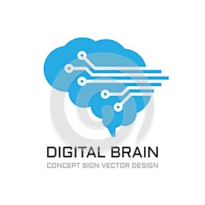 Digital brain logo design. Future data technology vector icon. Network communication symbol. Creative idea sign