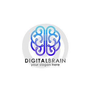 Digital brain logo design template. electric brain logo vector i