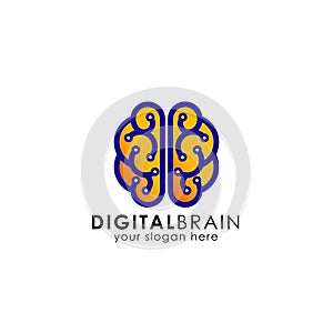 Digital brain logo design template. smart brain logodesign. smart tech logo