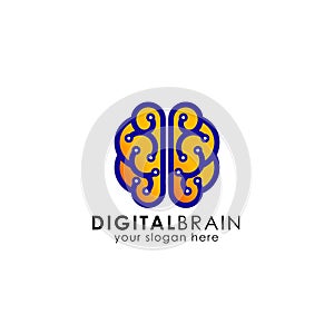 Digital brain logo design template. smart brain logodesign. smart tech logo photo