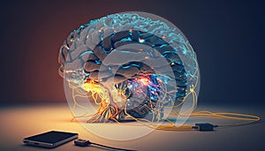 Digital brain machine - Artificial intelligence - generative AI, AI generated