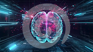 Digital brain machine learning, artificial intelligence processor: advanced computing, neural connections, big data technology.