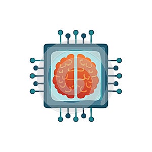 Digital Brain Microchip Icon Illustration Represents Artificial Intelligence and Computing
