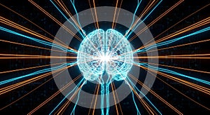 Digital Brain with Neon Connections Symbolizing Artificial Intelligence and Data Flow