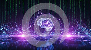 digital brain network artificial intelligence abstract concept data flow matrix background 3d render