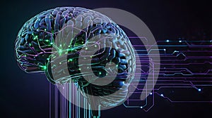 Digital Brain Network: Glowing AI Neural Pathways and Data Streams