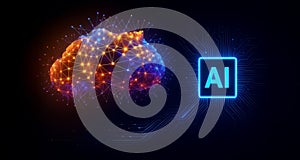 Digital brain network linked to glowing AI icon in futuristic tech concept photo