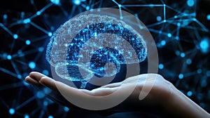 Digital Brain Network in Hand, Representing Artificial Intelligence