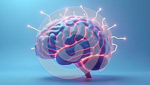 Digital Brain with Neural Connections Against a Light Blue Background Representing Artificial Intelligence Innovation Brain