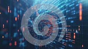 Digital Brain Processes Data Stream with Binary Code, Artificial Intelligence Concept