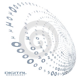 Digital broadcast. Binary code circle. Vector graphics
