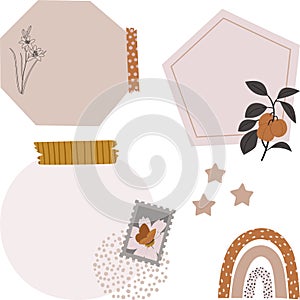 Digital bullet journaling. Isolated paper notes, stickers, and more.