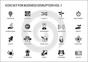 Digital business disruption icon set