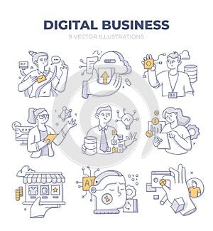 Digital Business Doodle Spots Set