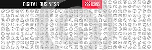 Digital business linear icons collection. Big set of 299 thin line icons in black. Vector illustration