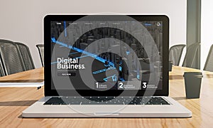 digital business screen laptop on conference room mockup
