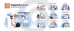 Digital Business set. Modern corporate scenarios from automation to AI.