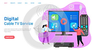 Digital cable TV service landing page template. Technology for transmitting television images
