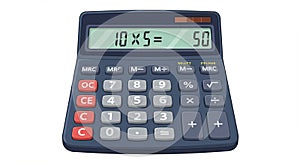 A digital calculator with a rectangular display showing the calculation 